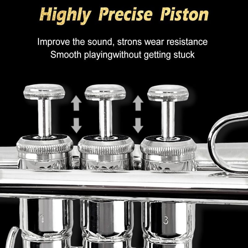 YoungMonic Bb Standard Trumpet Set for Beginners or students with Carrying Hard Case, 7C Mouthpiece, Cleaning Cloth and Gloves - Image 2